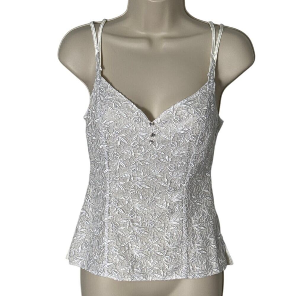 Lise Charmel White Lace Stretch‎ Camisole Rhinestone Size 10 US
